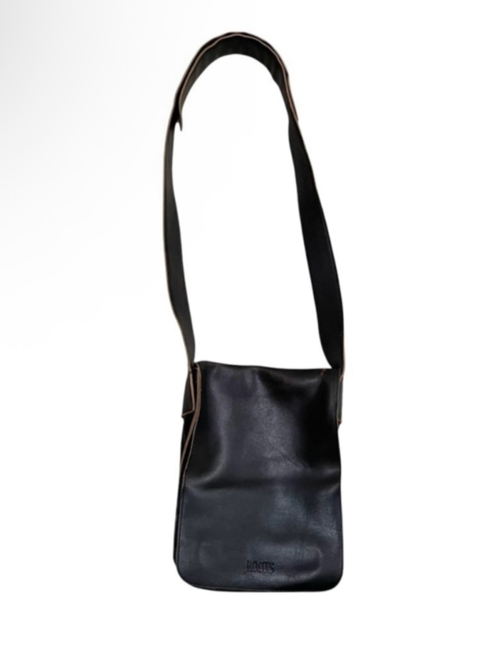 Roots Black Leather Shoulder Crossbody Messenger Bag